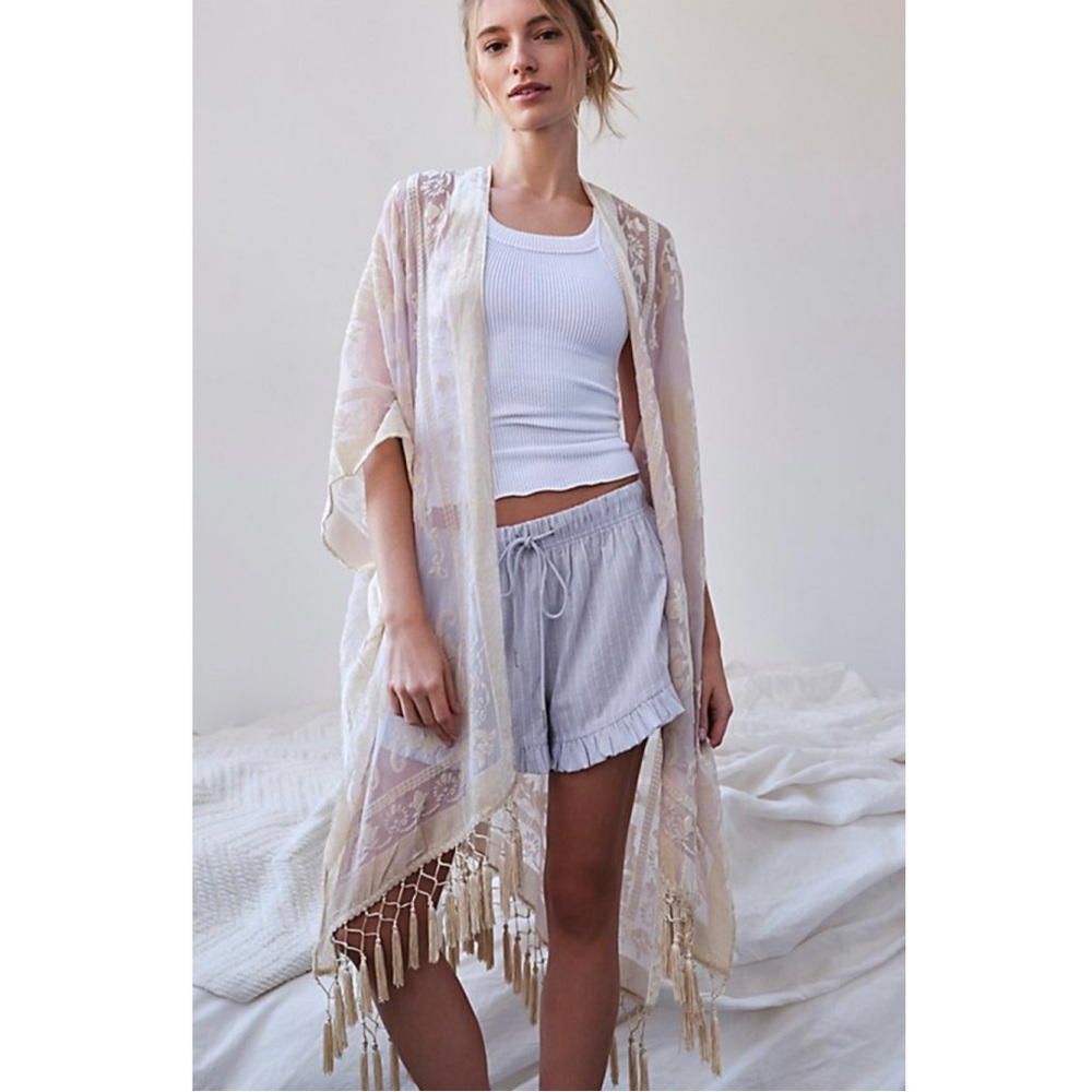 Free People Nightbird Burnout Kimono in Champagne
